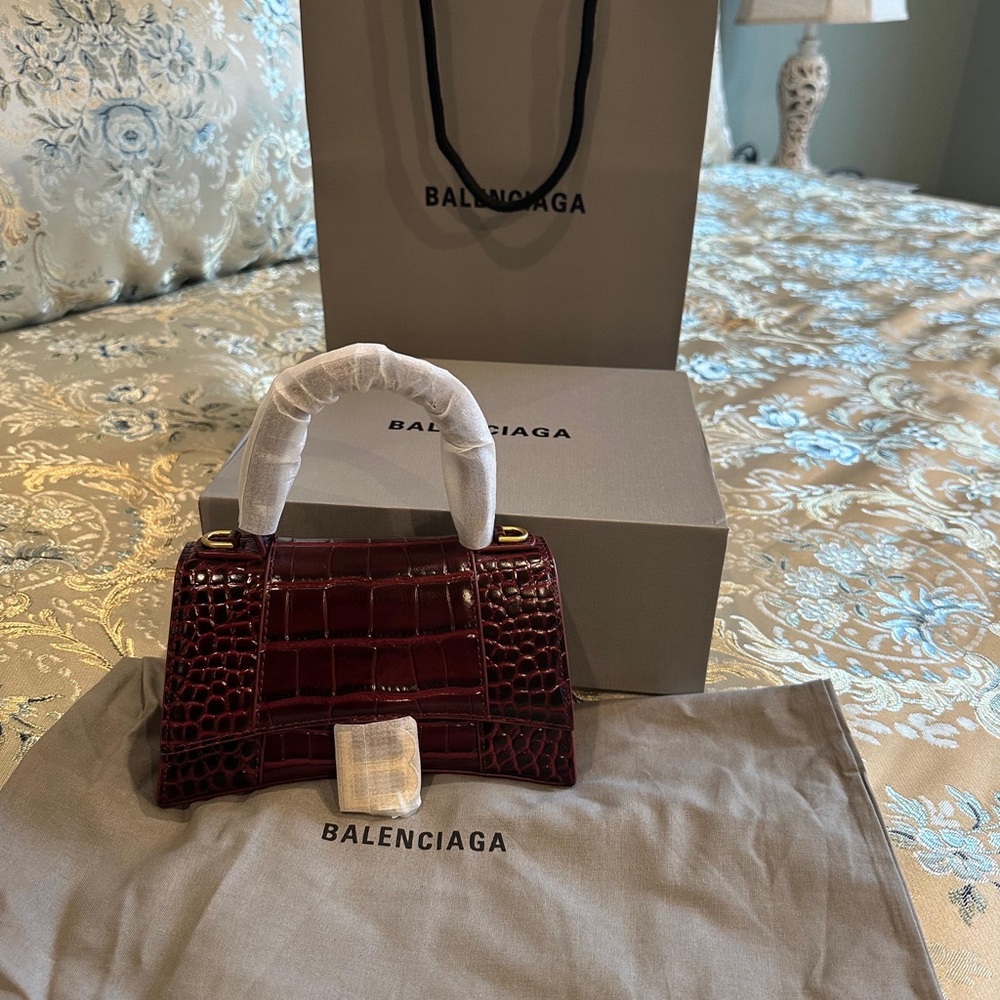Balenciaga Mini Crocodile Embossed Bag in Deep Red